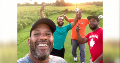 Wayne Parker, Tyrell Johnson, Tyler Maxwell, and Novaro Mentis compete at the 2021 Apex Invitational Golf Tournament in Truro. Photo: Wayne Parker