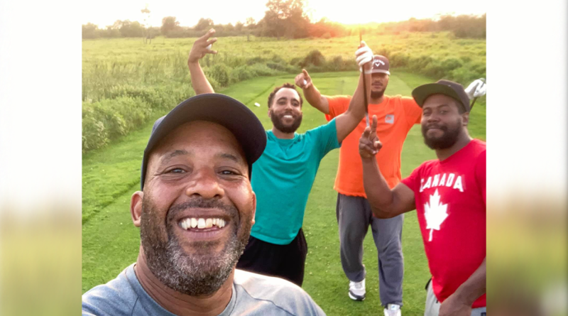 Wayne Parker, Tyrell Johnson, Tyler Maxwell, and Novaro Mentis compete at the 2021 Apex Invitational Golf Tournament in Truro. Photo: Wayne Parker