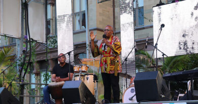 Senator Wanda Thomas Bernard speaks at the Emancipation Day celebration in Grand Parade in Halifax. Photo: Matthew Byard