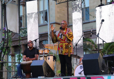 Senator Wanda Thomas Bernard speaks at the Emancipation Day celebration in Grand Parade in Halifax. Photo: Matthew Byard