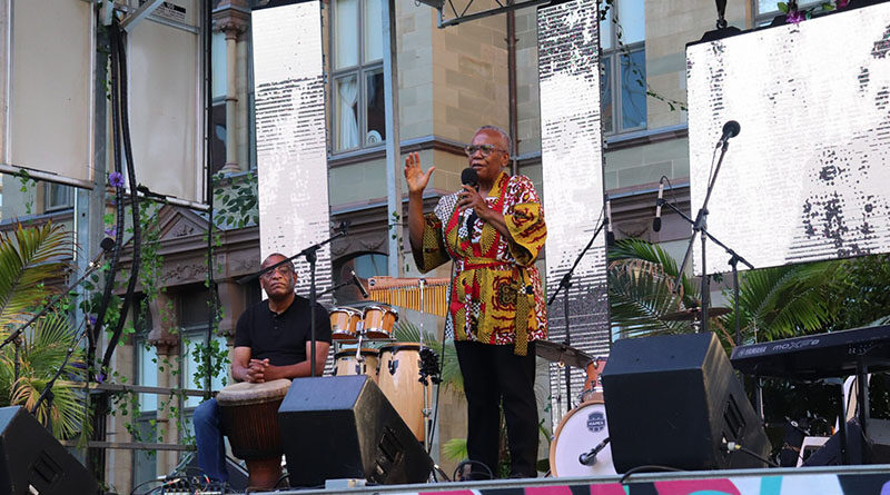 Senator Wanda Thomas Bernard speaks at the Emancipation Day celebration in Grand Parade in Halifax. Photo: Matthew Byard