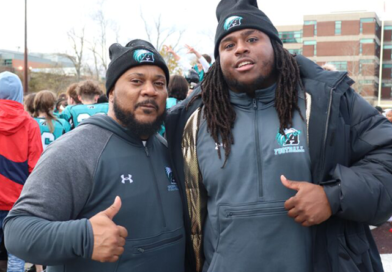 Auburn Eagles head football coach Dion Thomas-Hodges, left, with assistant coach Terrence Mendes.