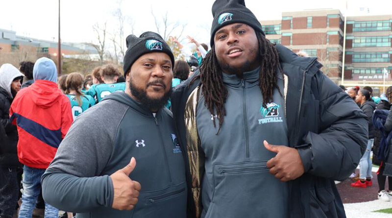 Auburn Eagles head football coach Dion Thomas-Hodges, left, with assistant coach Terrence Mendes.