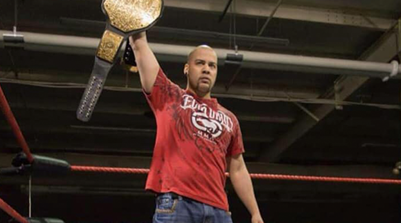 JP Simms lays out Samoa Joe at Wrestlecentre in Halifax. Photo: JP Simms.