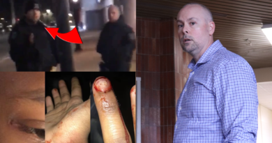 Top left photo: Halifax Regional Police officers Const. Mark Pierce & Const. Craig Trudel in Feb. 2020 moments before arresting a 15-year-old Black teenager who suffered injuries during the arrest (seen in the bottom left three photos) before releasing him without charges. Right photo: Const. Mark Pierce entering a restorative justice meeting in May, 2023.